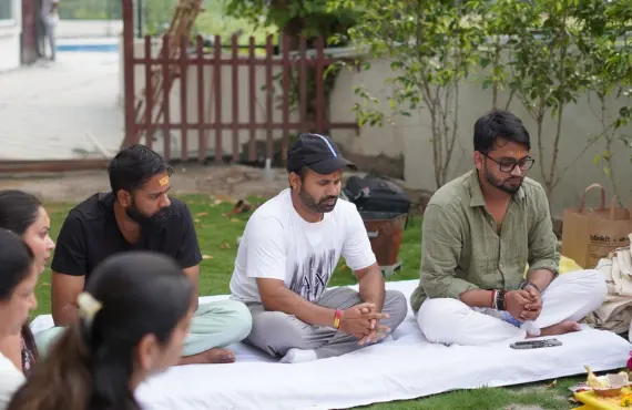 Students learning yoga together