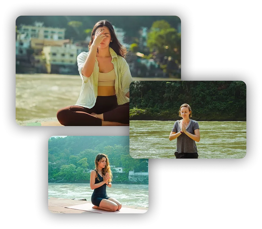 Yoga and meditation practice beside the Ganges in Rishikesh